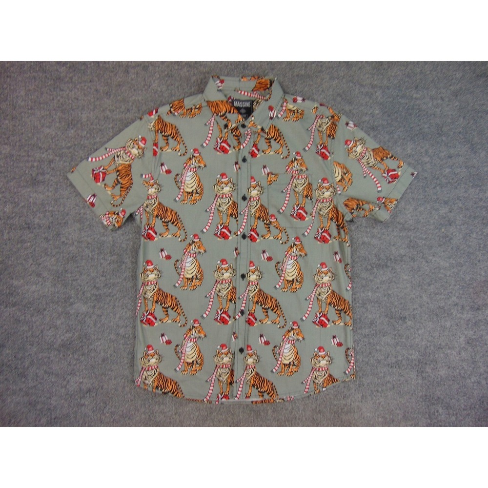 Massive Shirt Mens Mens Med Gray Santa Tiger Christmas Holiday Print - Picture 2 of 9